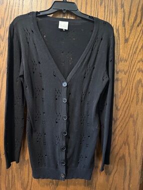 lola Black Lightweight Button-Front V-Neck Cardigan